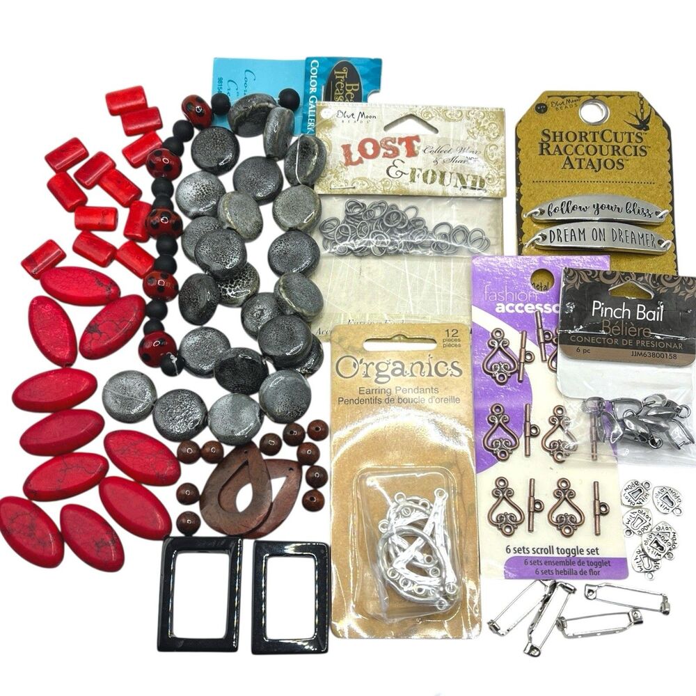 Mixed Lot Beads Jewelry Supplies Findings Glass Stone Ceramic Metal Variety